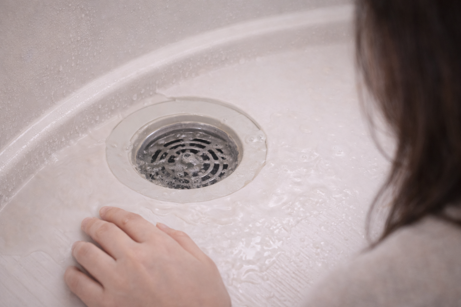 お風呂の排水が詰まるトラブルのイメージ