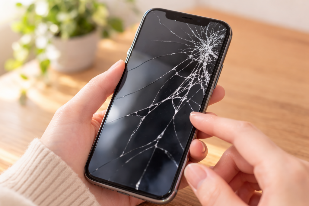 スマホの画面が割れたトラブルのイメージ