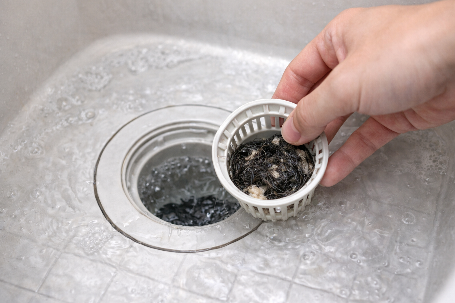 お風呂の排水口詰まりトラブルのイメージ